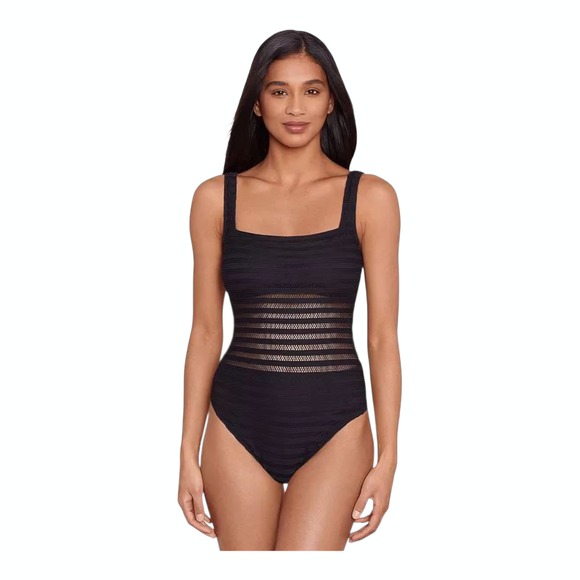 Lauren Ralph Lauren Womens Square-Neck One-Piece‎ Swimsuit Size 16 Black Ottoman